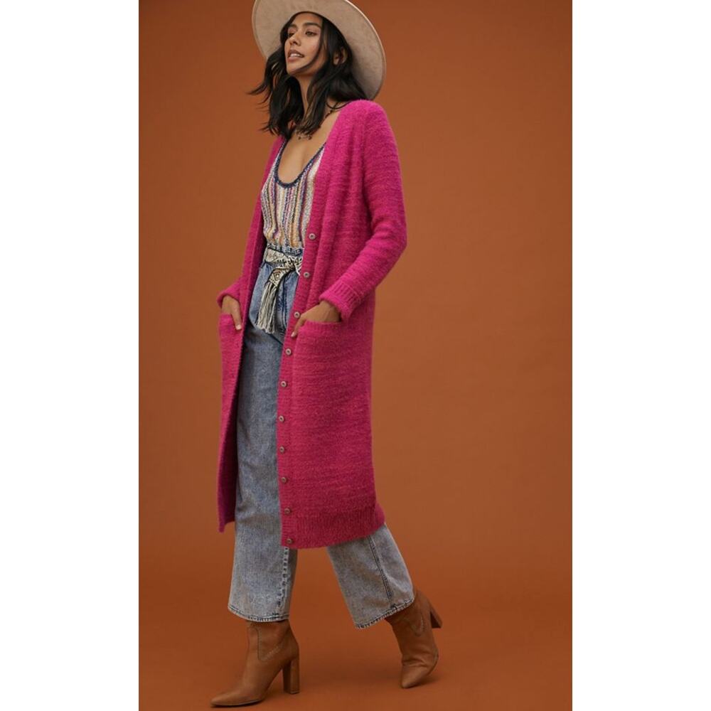 Pilcro Classic Longline Cardigan Sweater Pink Fuchsia XS